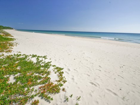 Weißer Sandstrand und türkisfarbenes Meer direkt vor der Villa